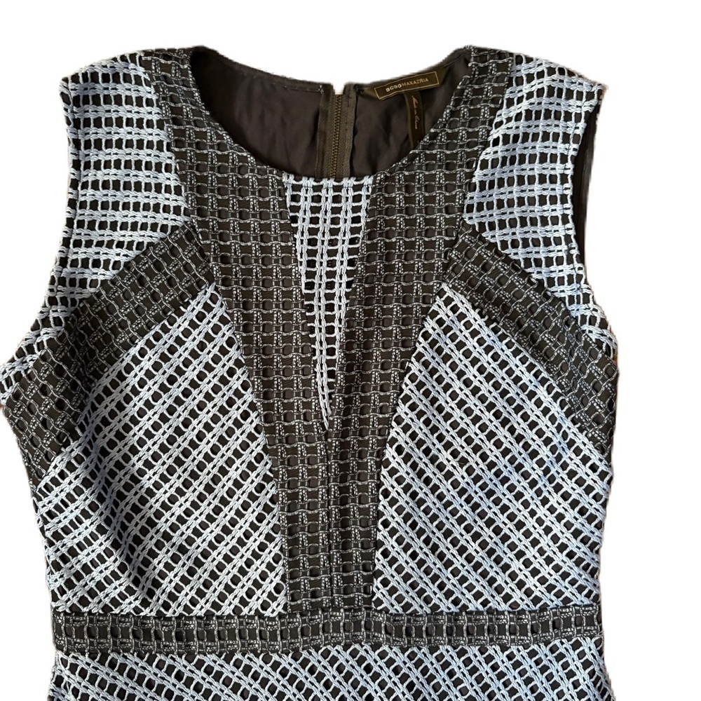 BCBG Max Azria Tracie Assymetrical Dress Blue Black Large Midi Sleeveless - Picture 5 of 6